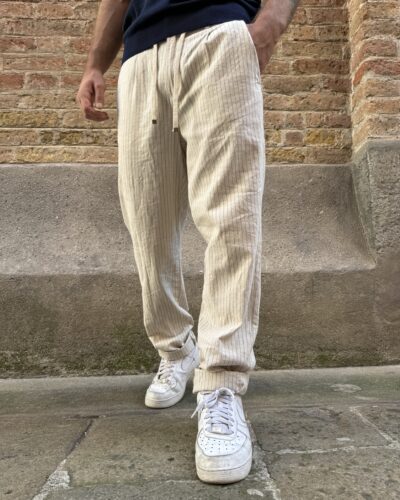 PANTALACCIO GESSATO MISTO LINO