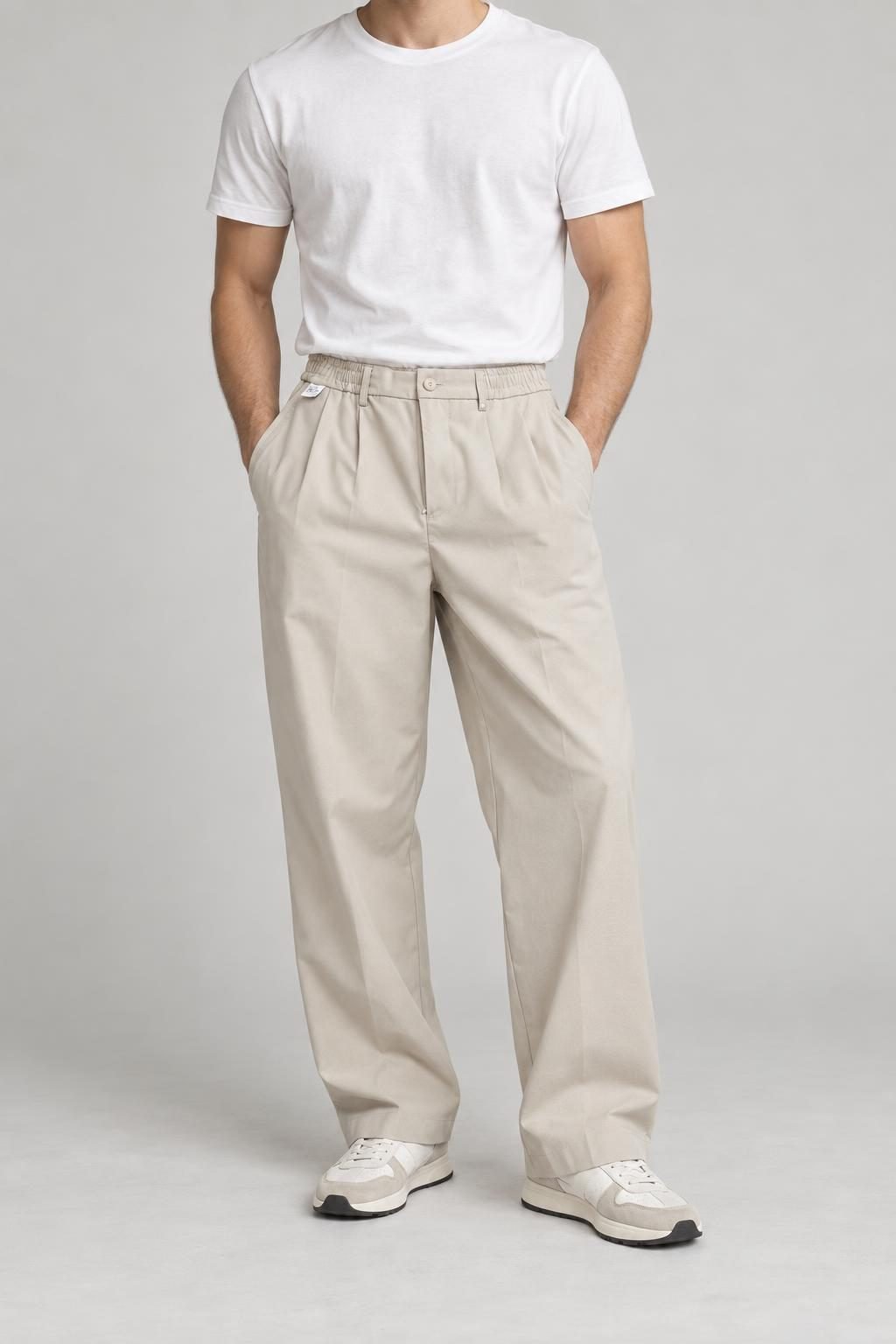 Pantaloni beige elasticizzati