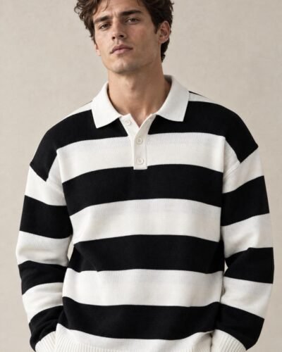 Maglione a righe bianche e nere