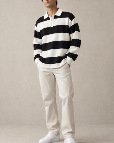 Maglione a righe bianche e nere