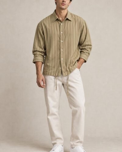 Camicia righe beige