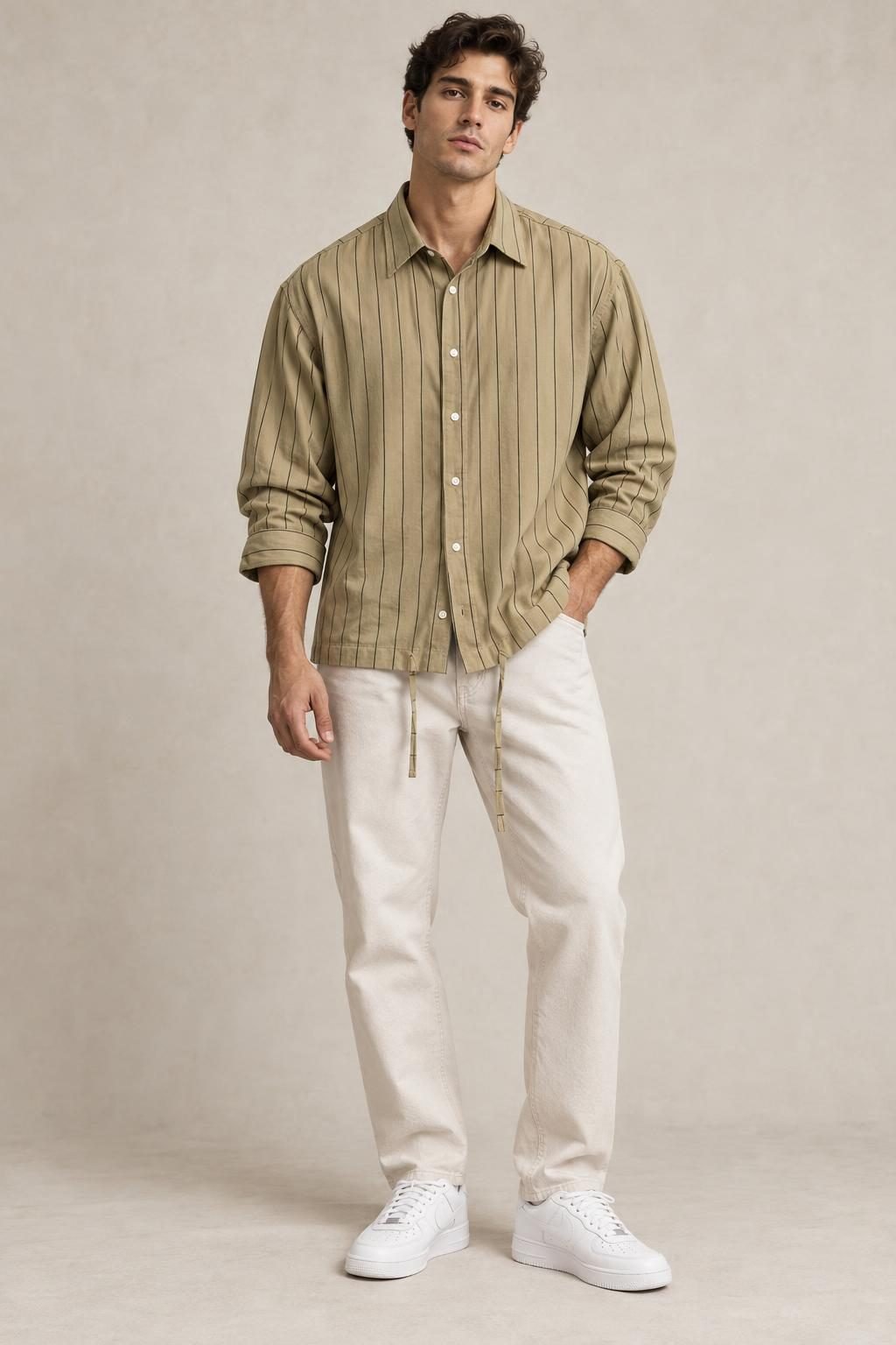 Camicia righe beige