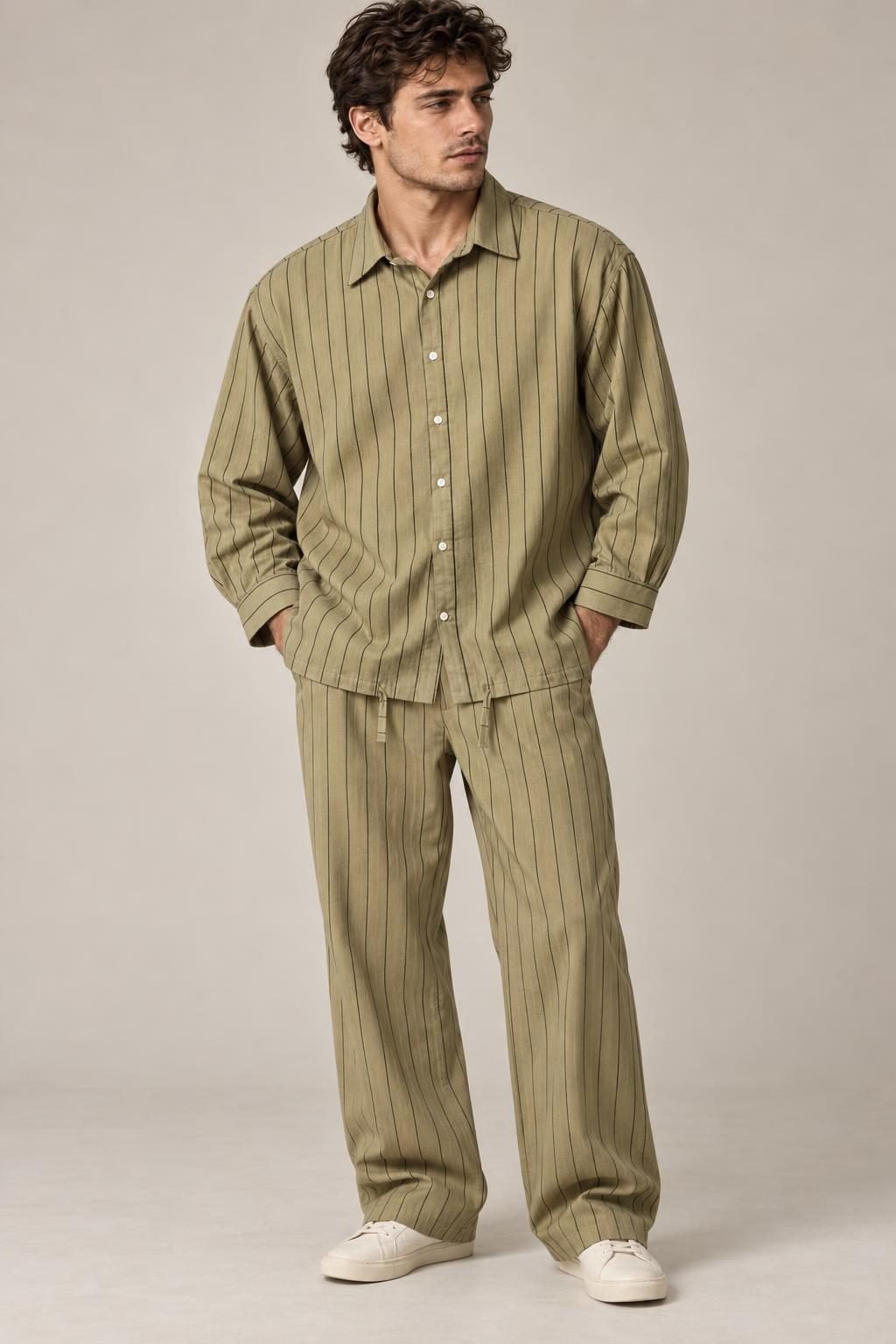 Camicia righe beige