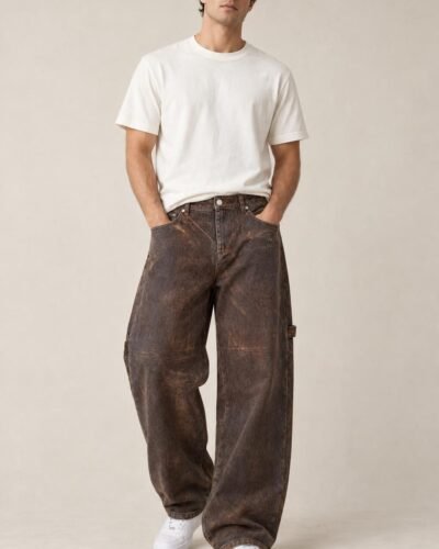 Jeans marroni a gamba larga