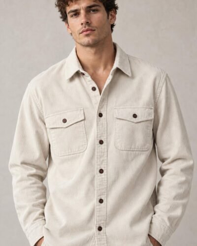 Camicia beige in velluto