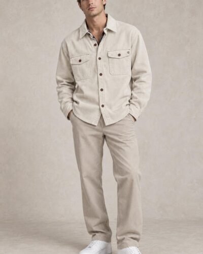 Camicia beige in velluto
