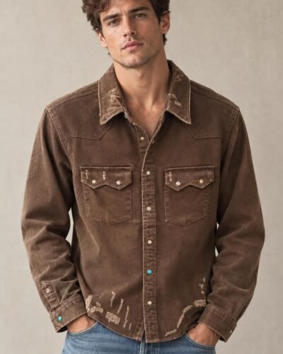 Camicia marrone con borchie