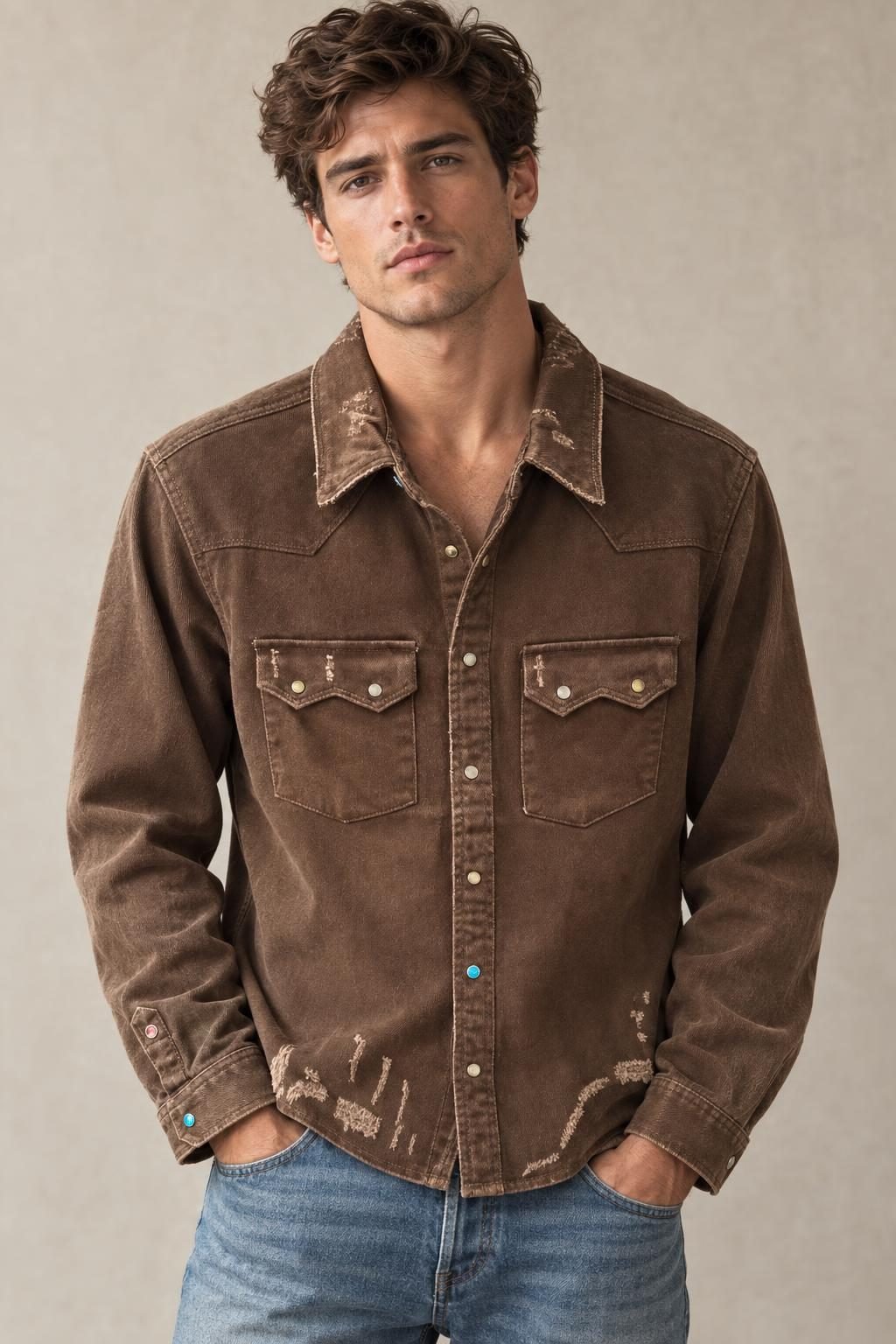 Camicia marrone con borchie