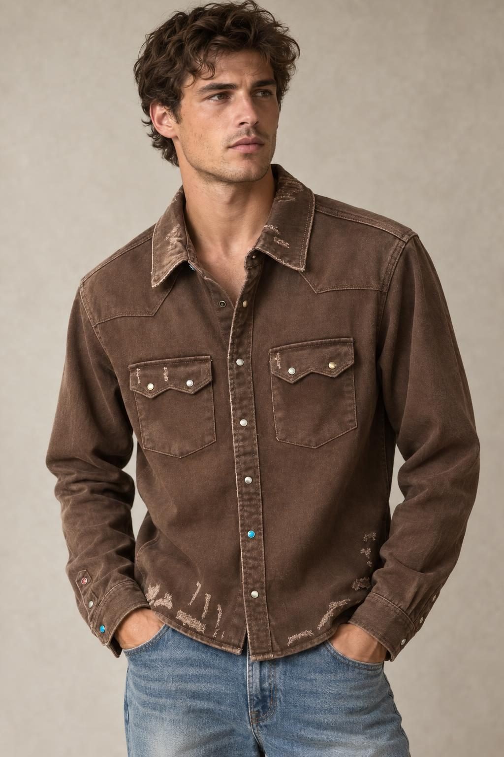 Camicia marrone con borchie